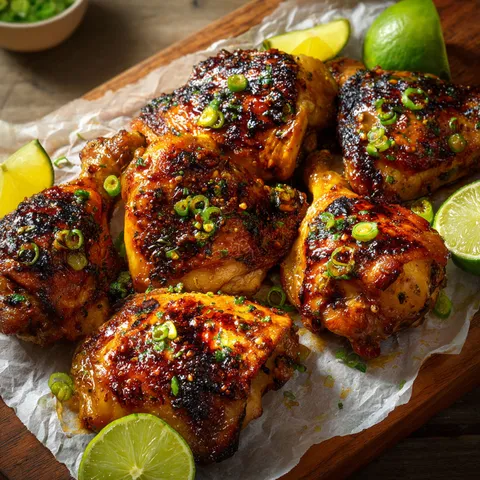 Poulet fumé avec citron et bois sur planche.