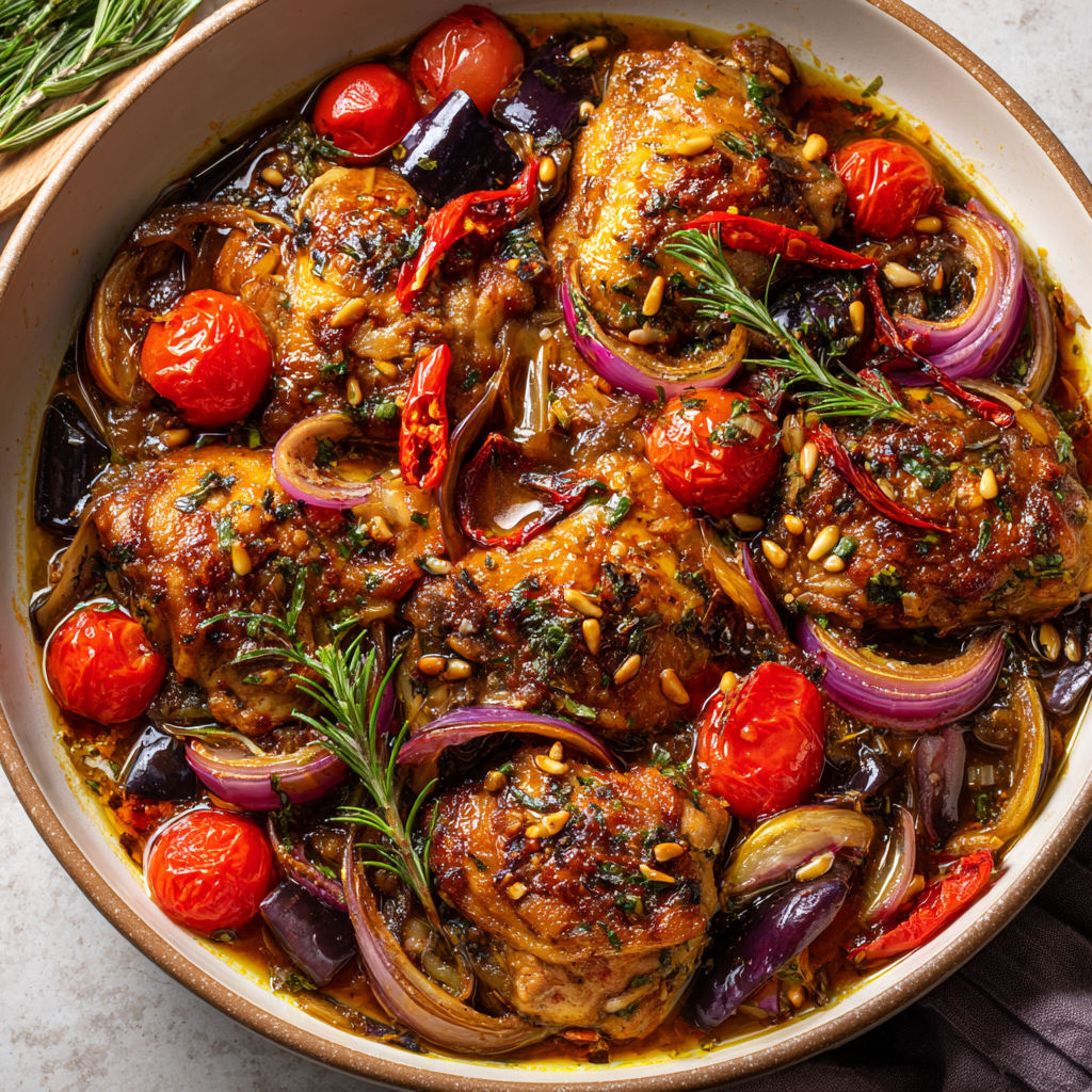 Le poulet Salina de Jamie Oliver, farci de légumes frais, épices et herbes, prêt à servir.