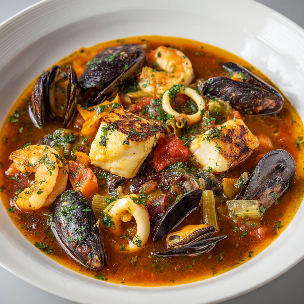 Marmite de la mer au safran et rouille maison crémeuse.