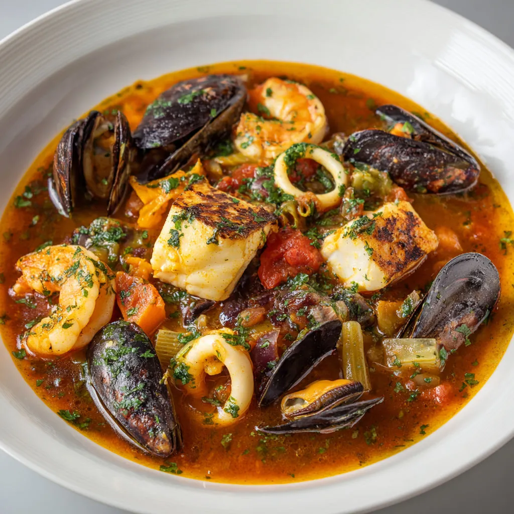 Marmite de la mer au safran et rouille maison crémeuse.