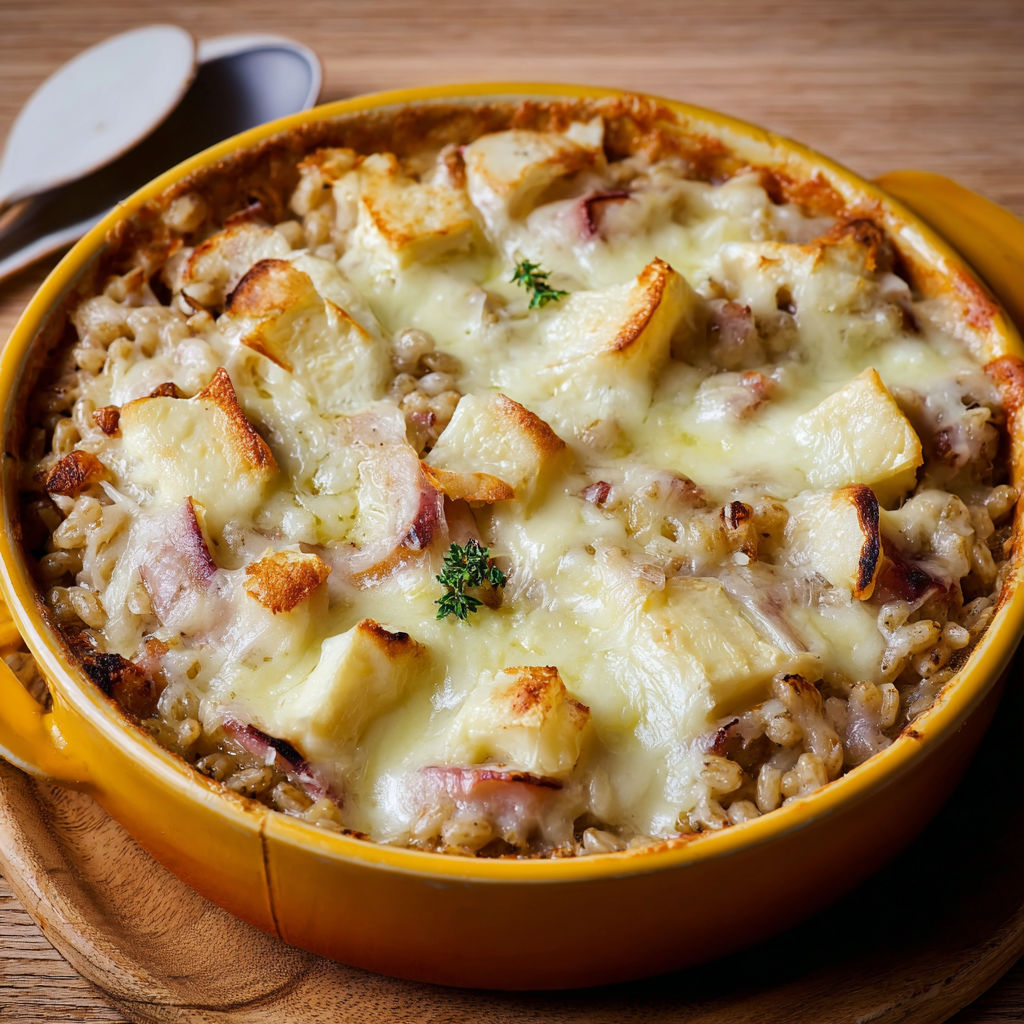 Généreuse croziflette savoyarde au jambon cru et reblochon bien coulant.