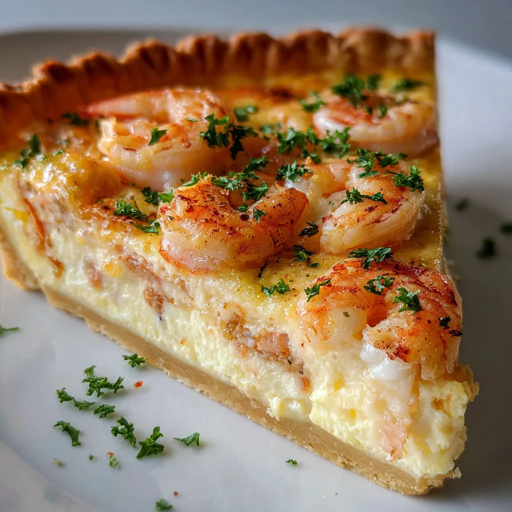 Tarte aux crevettes fondante sur base croustillante, façon maison.