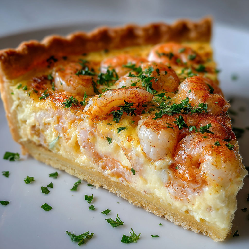 Délicieuse tarte aux crevettes et fromage, inspiration Floride.