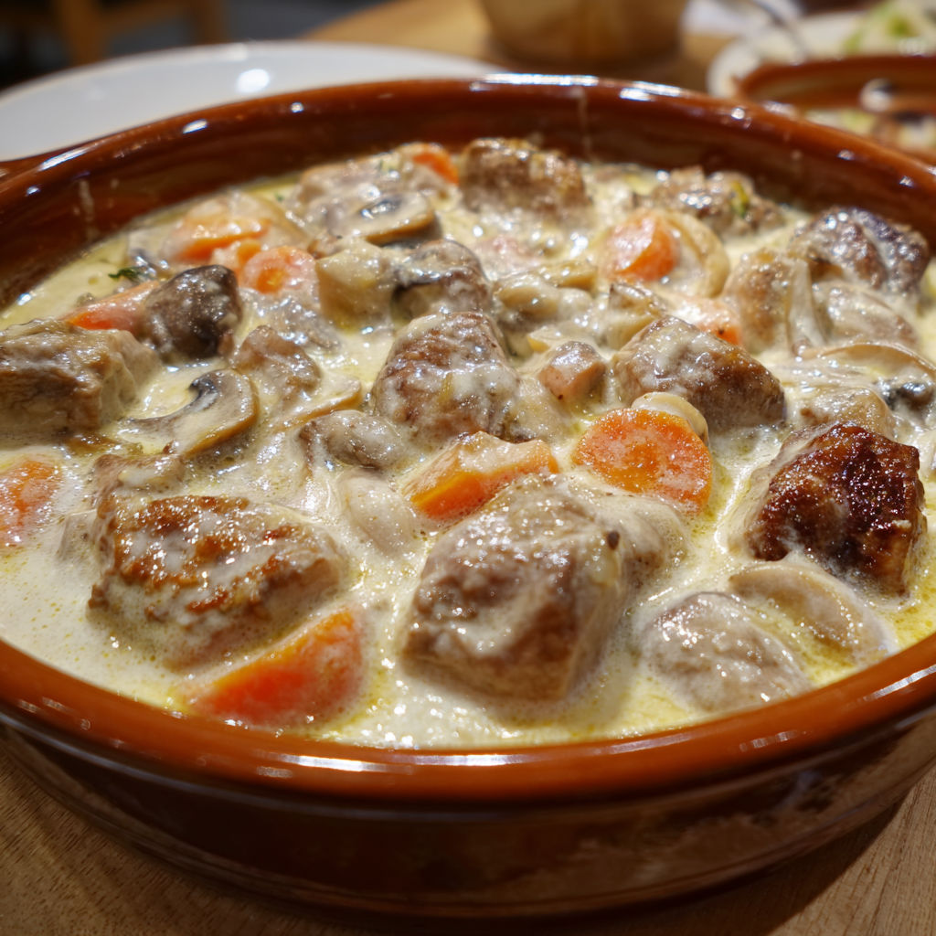 Blanquette de veau sans gluten revisitée, hyper crémeuse et douce.