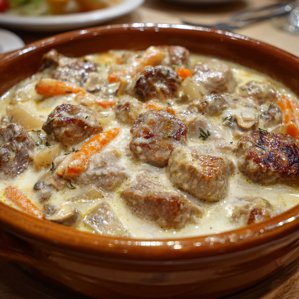 Blanquette de veau sans gluten, crémeuse et conviviale.
