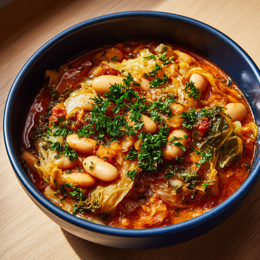 Un plat généreux avec chou et haricots blancs.