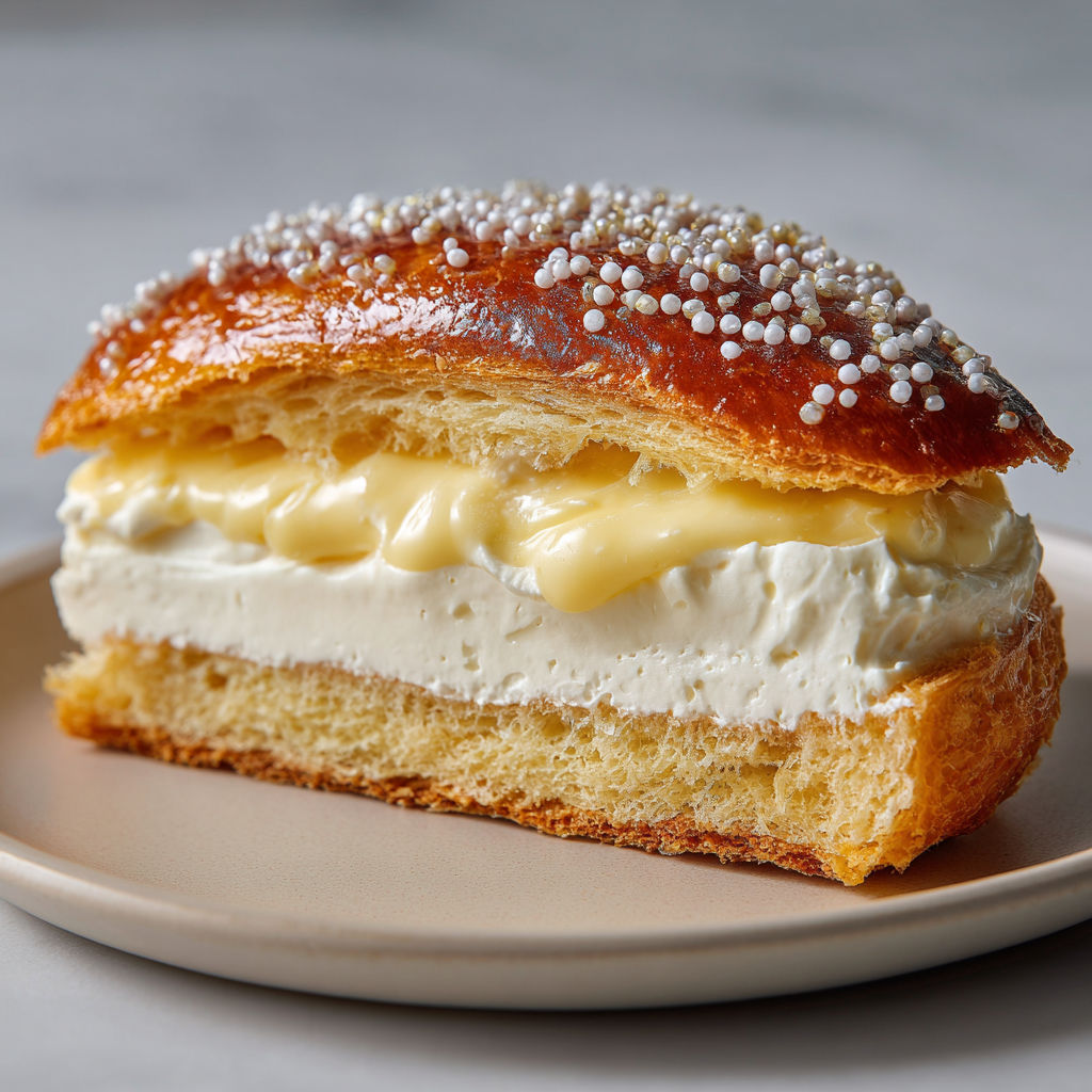 Une tropézienne traditionnelle posée sur un plateau.