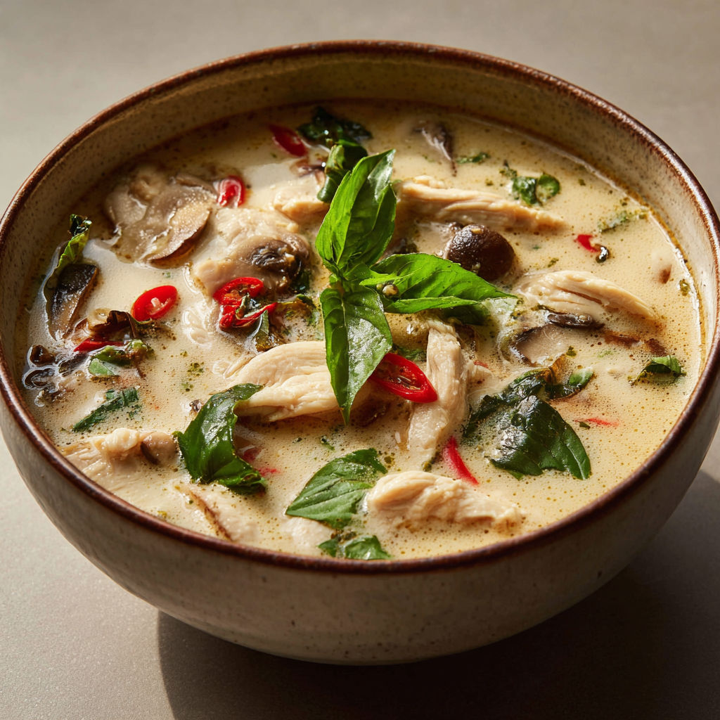 Soupe Thaï au poulet et lait de coco, ultra parfumée et fraîche.