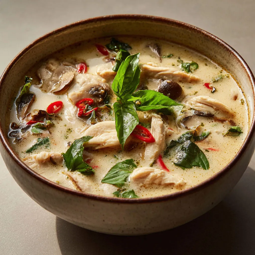Soupe Thaï au poulet et lait de coco, ultra parfumée et fraîche.