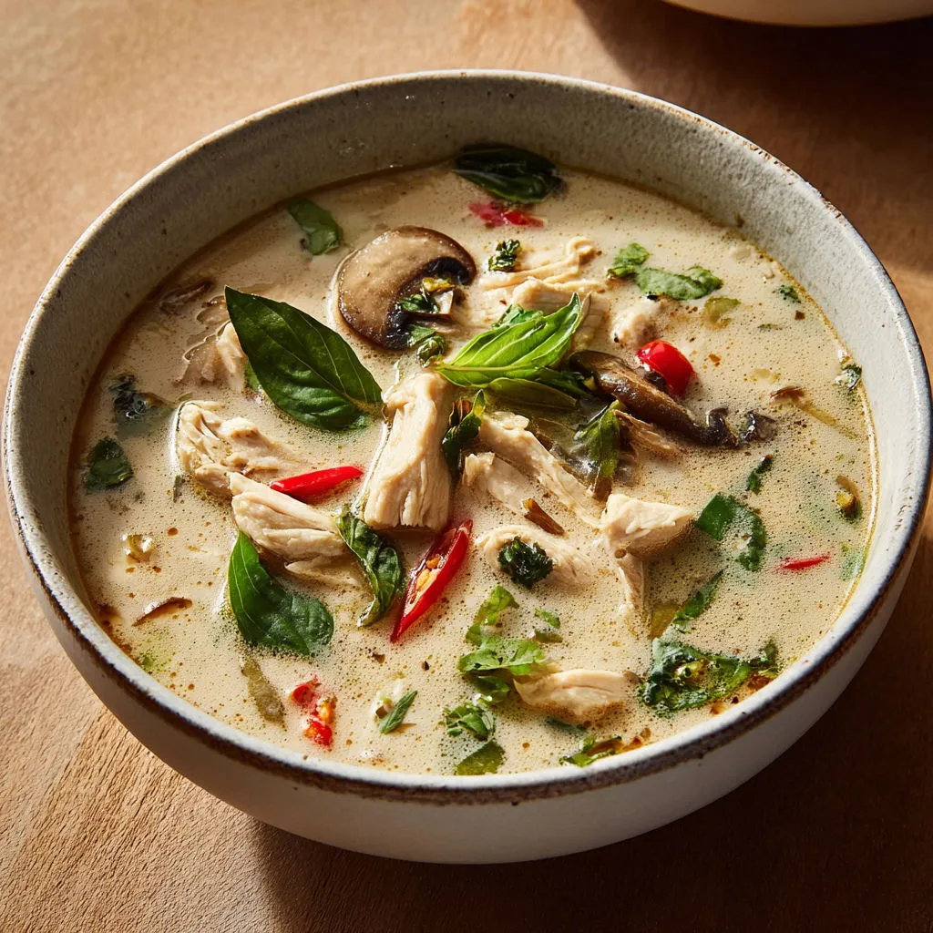 Bol de poulet, champis, citron vert et basilic façon Thaï bien frais.