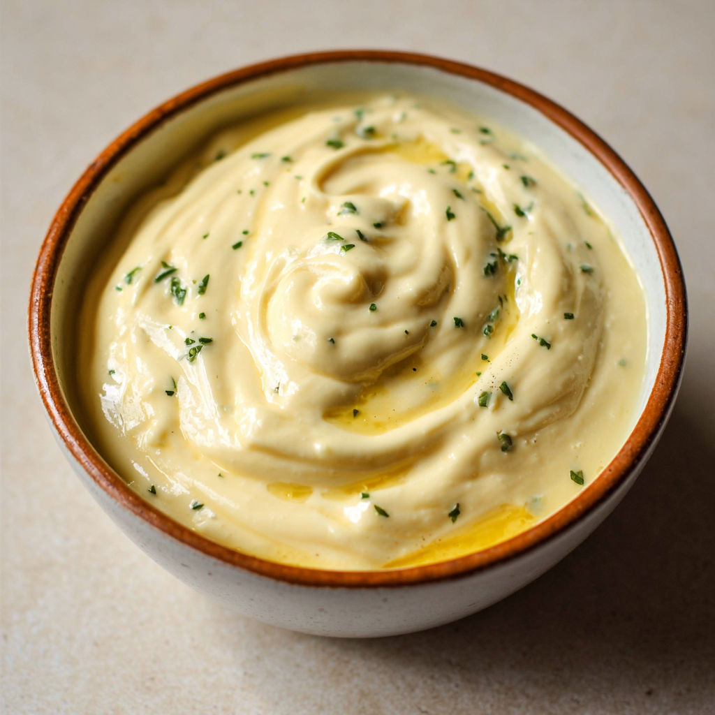 Un bol d’aïoli entouré de légumes frais.