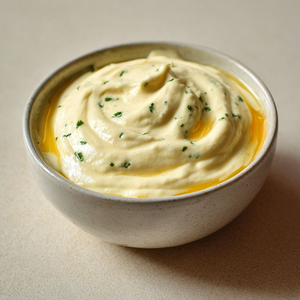 Aïoli maison crémeux à l’huile d’olive et à l’ail.