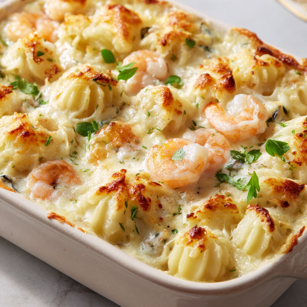 Un plat de noix de Saint-Jacques gratinées avec légumes et fromage fondant.