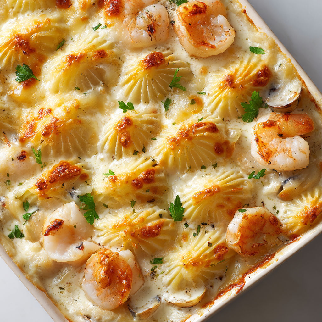 Coquilles gratinées avec crevettes, fondantes et pleines de saveurs marines à partager.