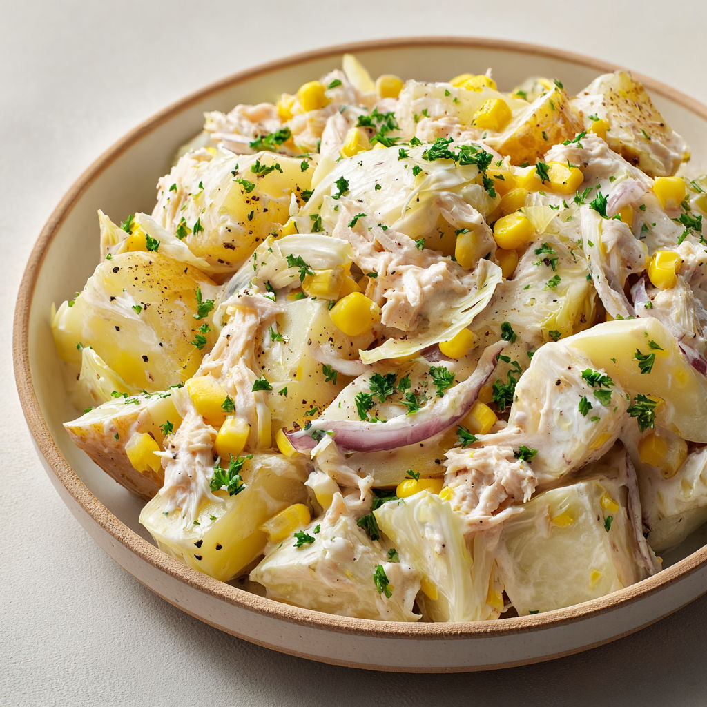 Bol rempli d'endives, thon et pommes de terre.