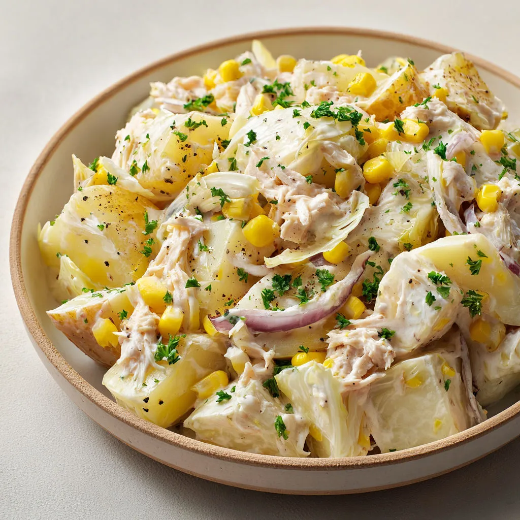 Bol rempli d'endives, thon et pommes de terre.