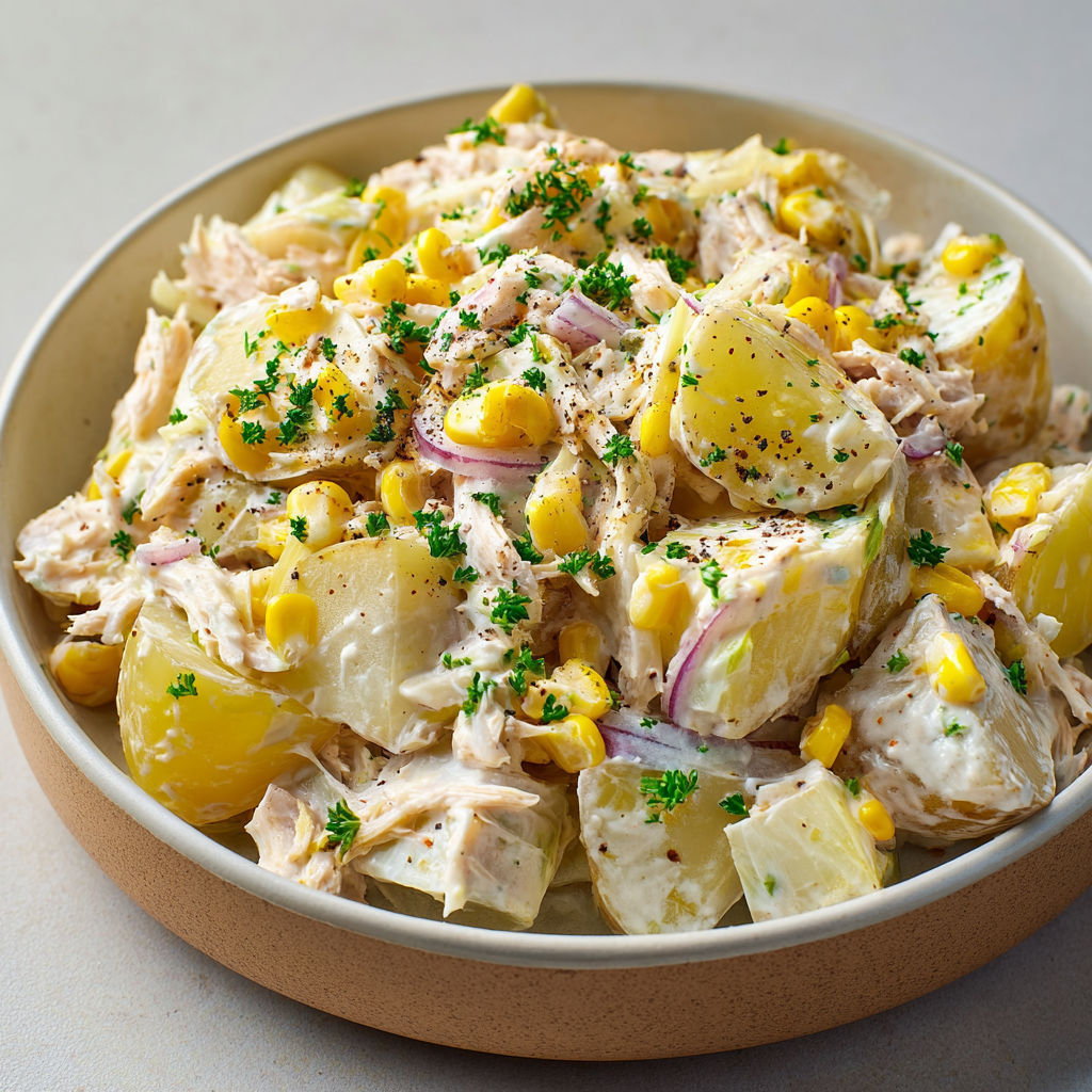 Salade ultra fraîche avec endives croquantes, pommes de terre moelleuses et thon savoureux.