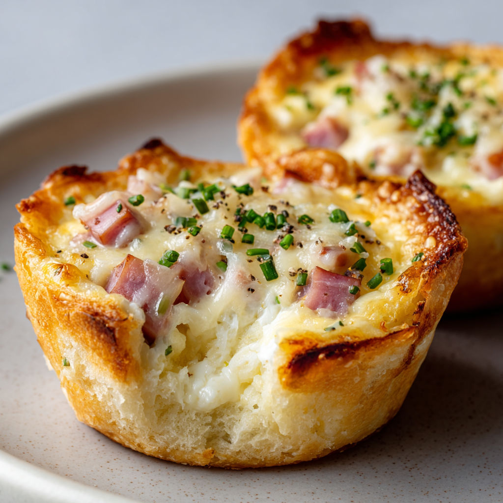 Un plat de croques-quiches au jambon, appétissants et gourmands.