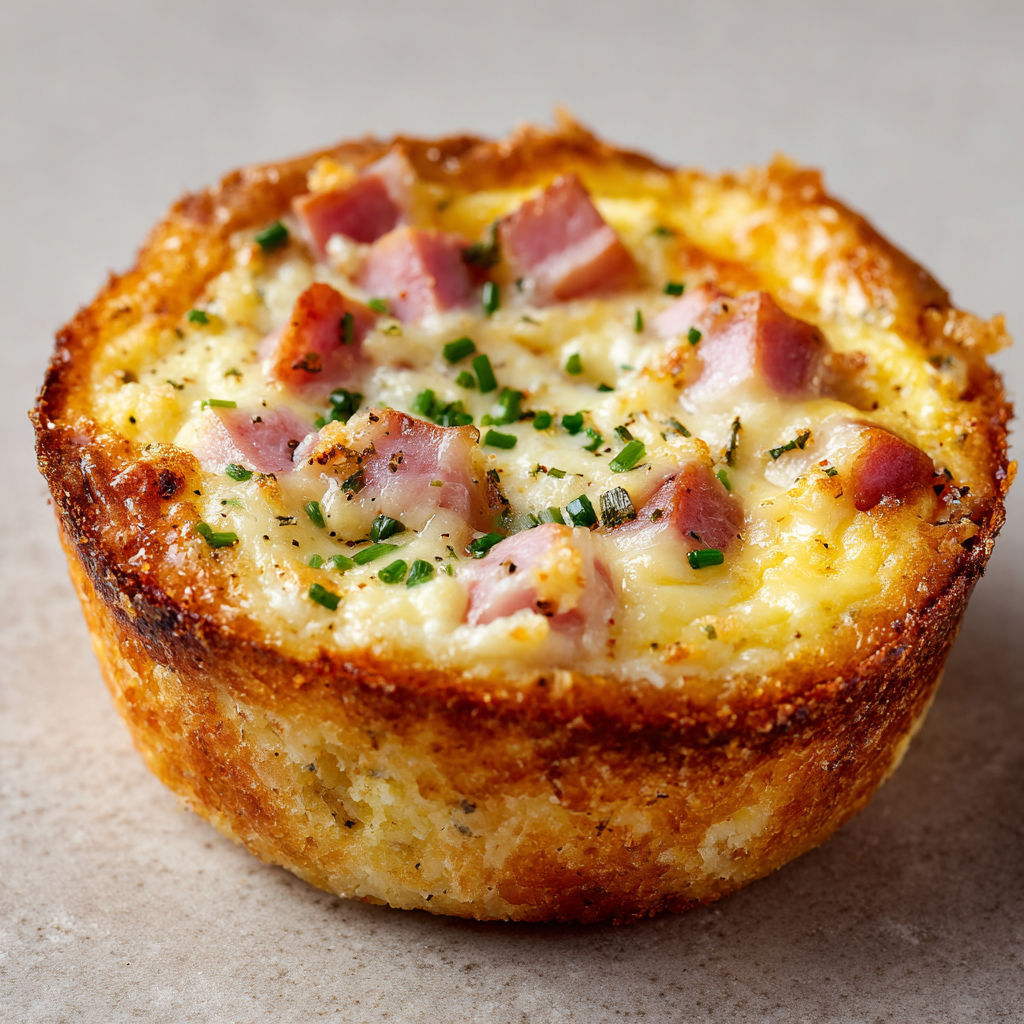 Petits croques-quiches fondants au jambon et fromage, prêts à déguster.