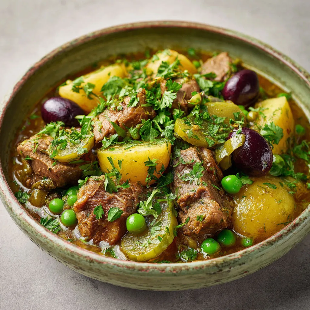 Épaule d’agneau moelleuse, fenouil croquant, petits pois doux et pommes de terre, servies fumantes.
