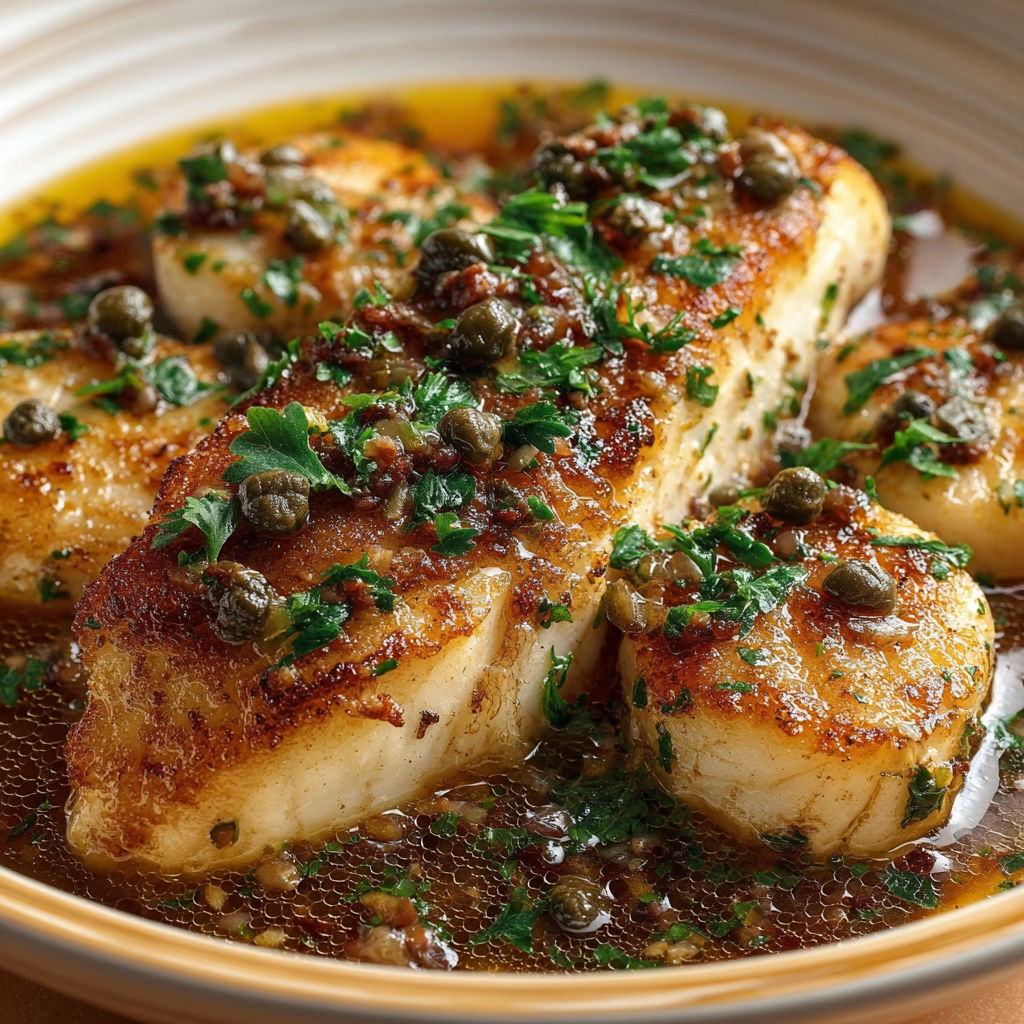 Dorade à la bourguignonne, un plat de poisson délicat avec câpres et citron.