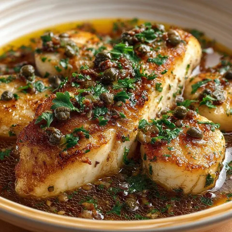 Dorade à la bourguignonne, un plat de poisson délicat avec câpres et citron.