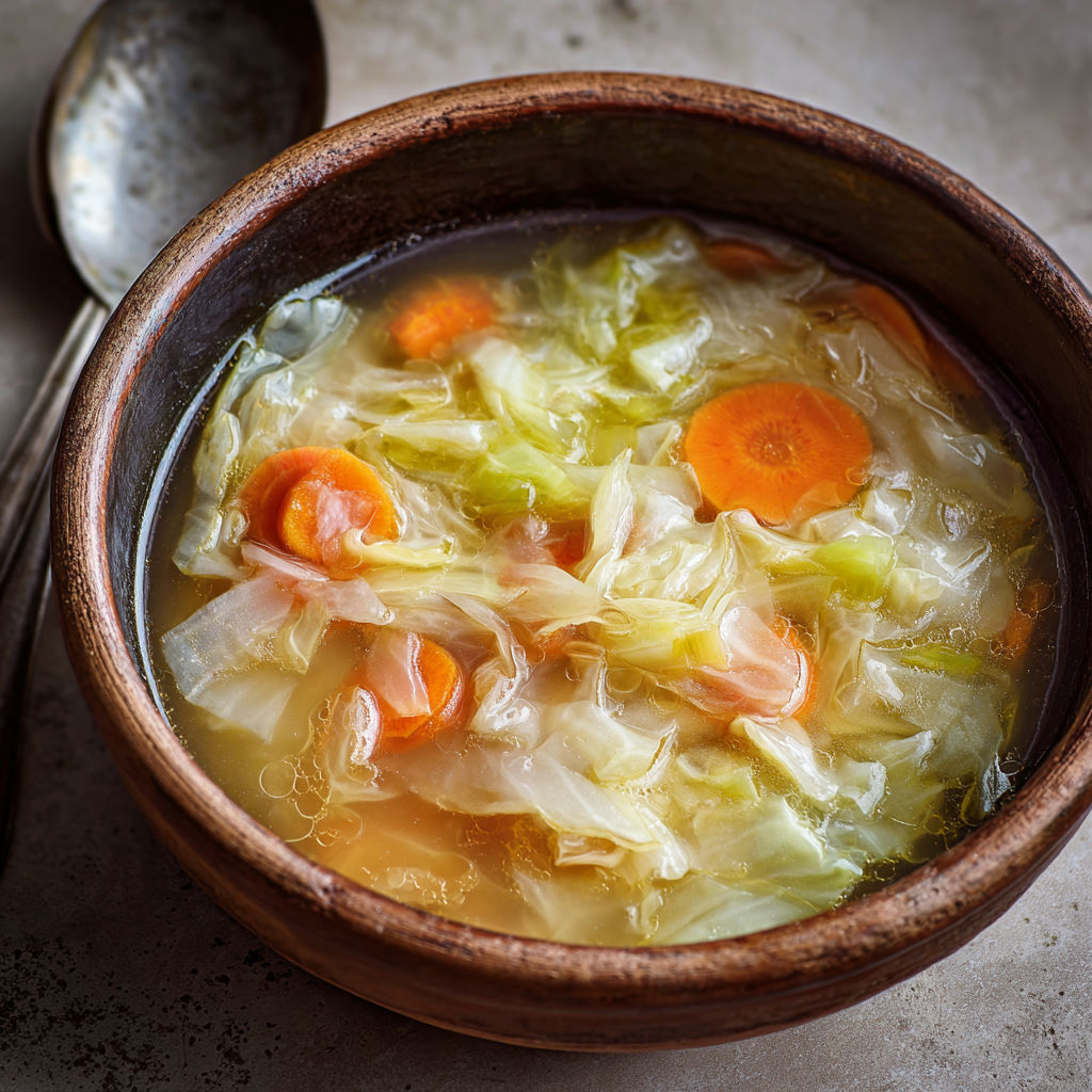 Soupe légère au chou et légumes, idéale pour se sentir bien.