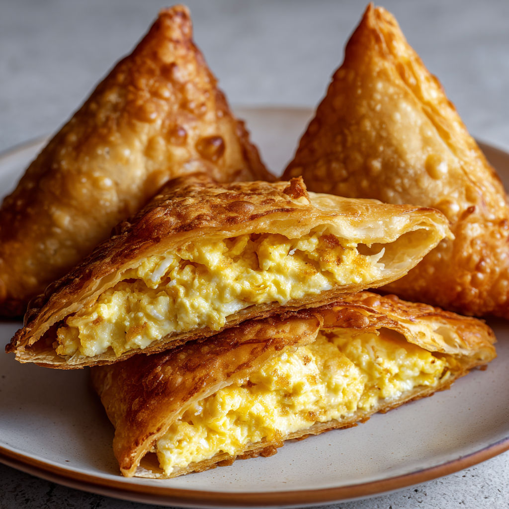 Triangles croustillants aux œufs tout fondant et kiri.