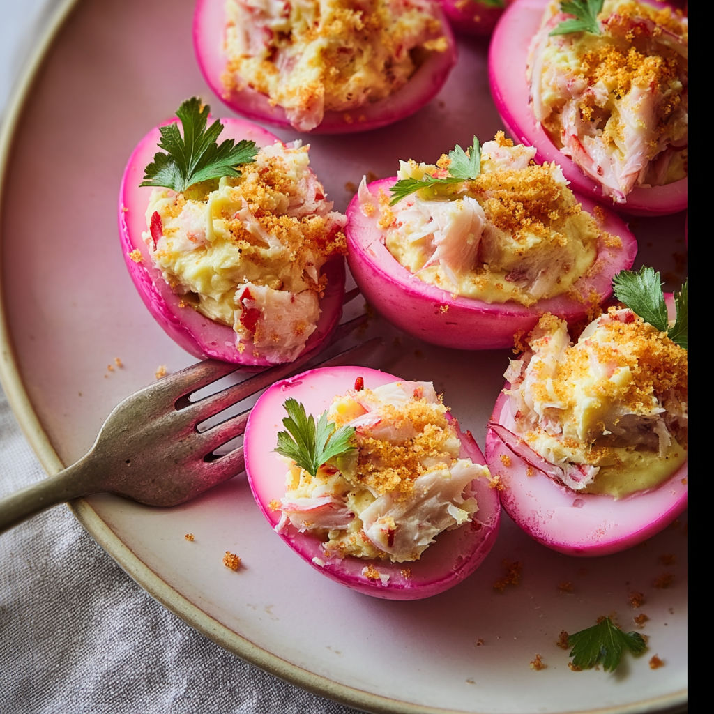 Œufs mimosa roses au crabe, apéro bluffant.
