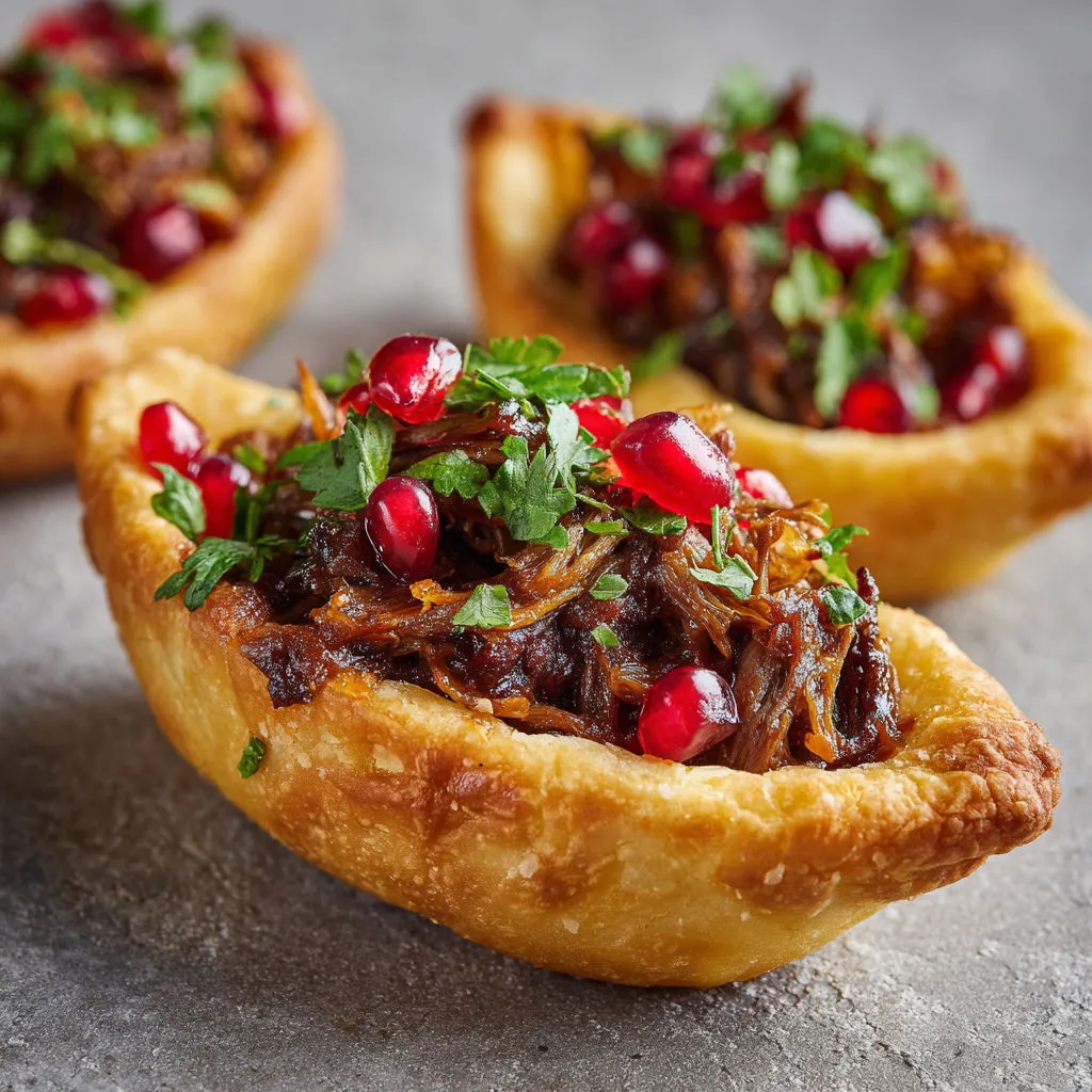 Barquettes feuilletées remplies d’agneau moelleux et épices douces.