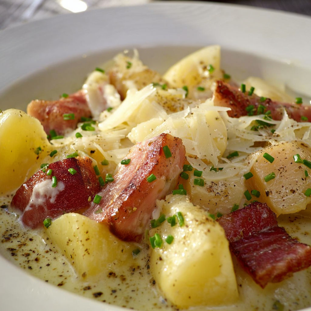 Plat Rustique de Navets et Pommes de Terre au Lard Fumé.