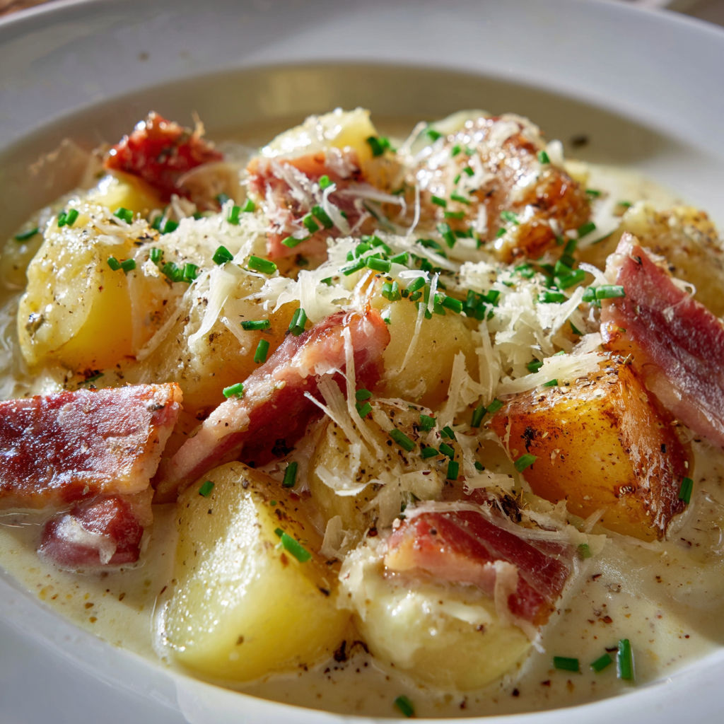 Navets et Pommes de Terre Fondants avec Lard, façon tradition gourmande.