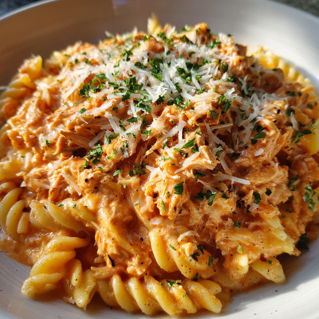 Plat de Pâtes au Thon crémeuses et très savoureuses.