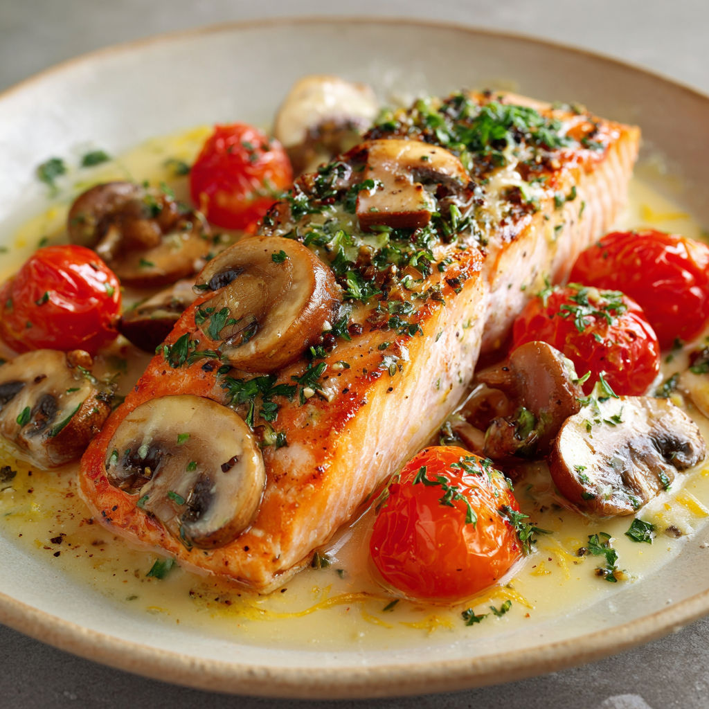 Délicieux Pavés de Saumon au Citron et Champignons en Papillote.