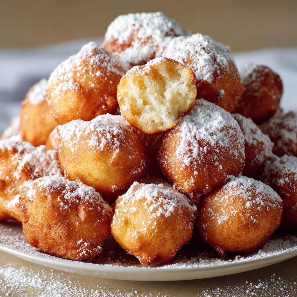 Des beignets suisses dorés et moelleux empilés sur un plateau.