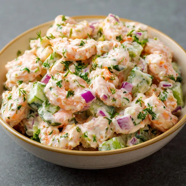 Plat avec crevettes fraîches et légumes croquants, idéal pour un repas d'été.