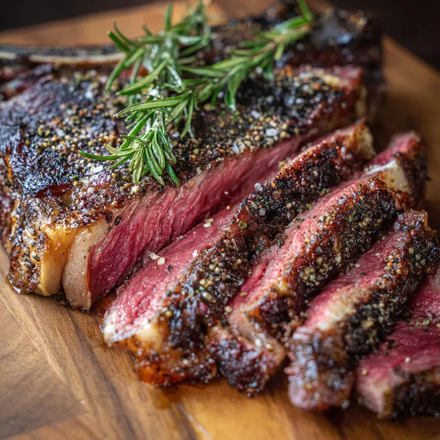 Un morceau de bœuf grillé avec sel et herbes.