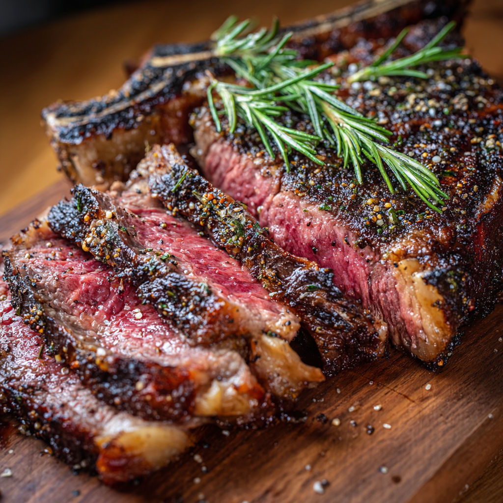 Côte de Bœuf barbecue, croûte de sel et herbes.