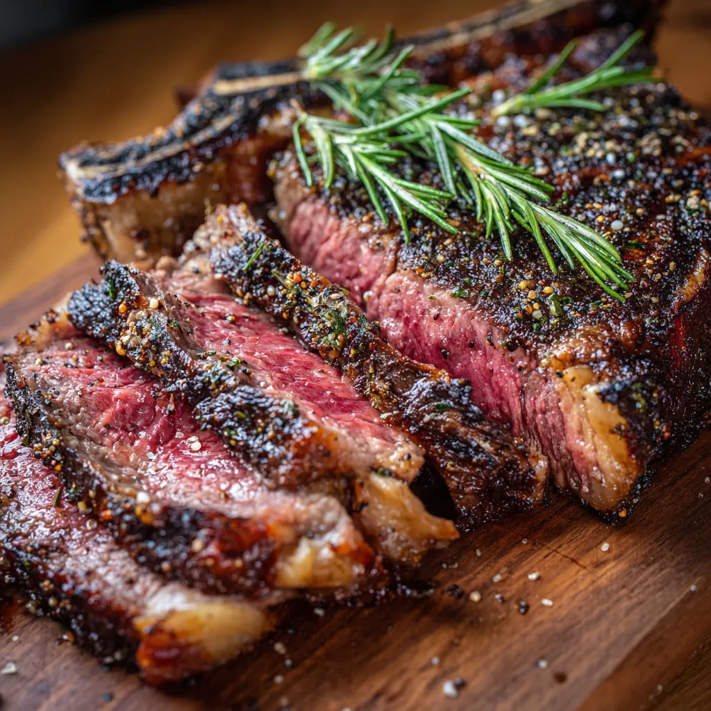 Côte de Bœuf barbecue, croûte de sel et herbes.