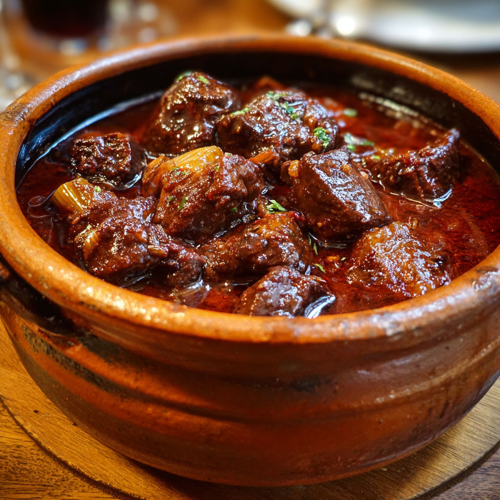Bœuf Bourguignon en Croûte, Mijoté au Vin Rouge.