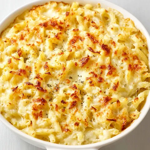 Un délicieux plat de pâtes gratinées avec du fromage fondant.
