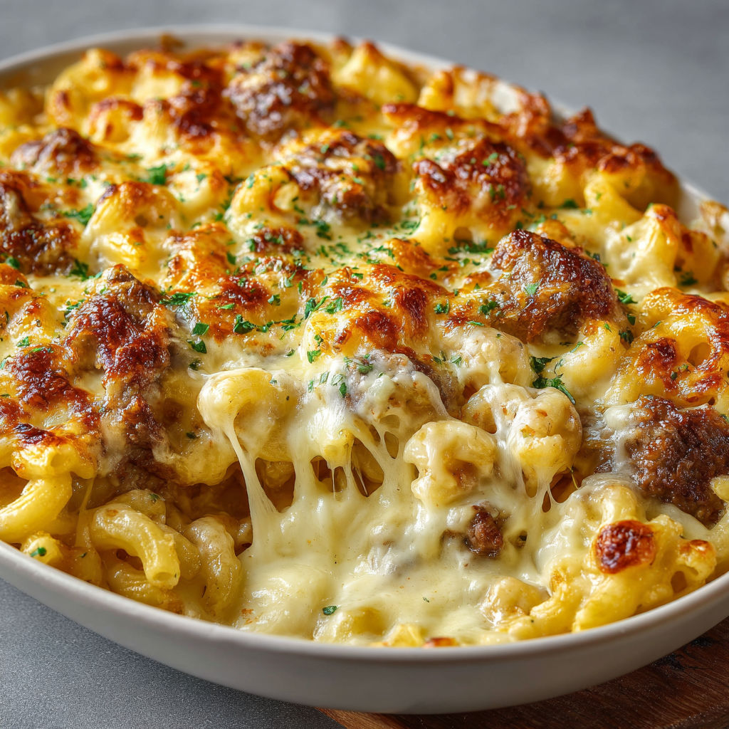 Un délicieux gratin de pâtes crémeuses avec fromage à raclette.