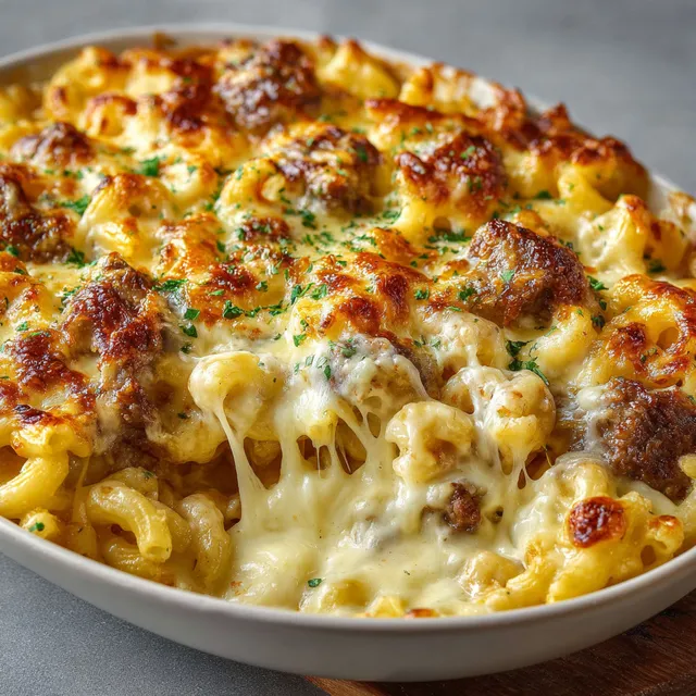 Un délicieux gratin de pâtes crémeuses avec fromage à raclette.