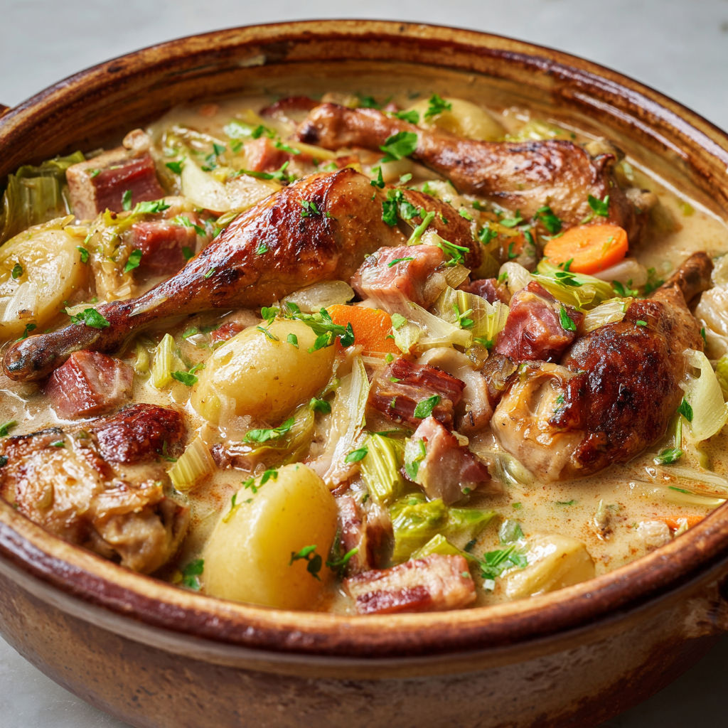 Cocotte généreuse de haricots, chou et viandes du coin.