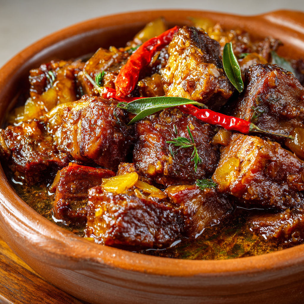 Un ragoût de porc parfumé aux épices des îles avec des herbes fraîches.