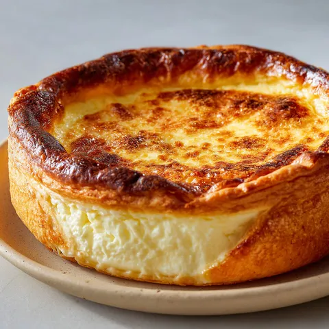 Une délicieuse tarte au fromage blanc est posée sur un plateau.