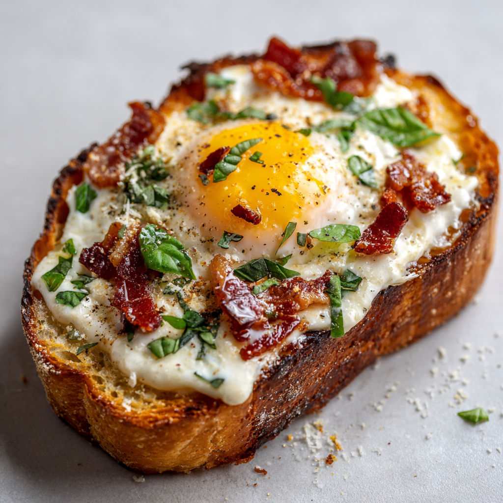 Pain perdu façon carbonara super gourmand, croustillant à souhait, cœur bien fondant.