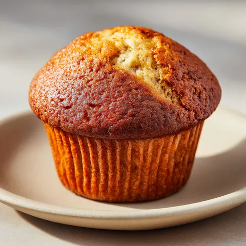 Un muffin banane posé sur un plateau.