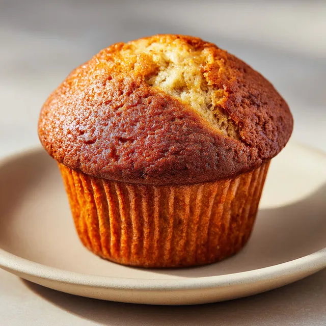 Un muffin banane posé sur un plateau.
