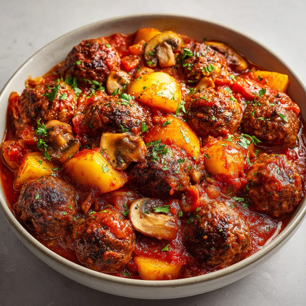 Un plat de boulettes de bœuf et pommes de terre fondantes au Cookeo, très gourmand.